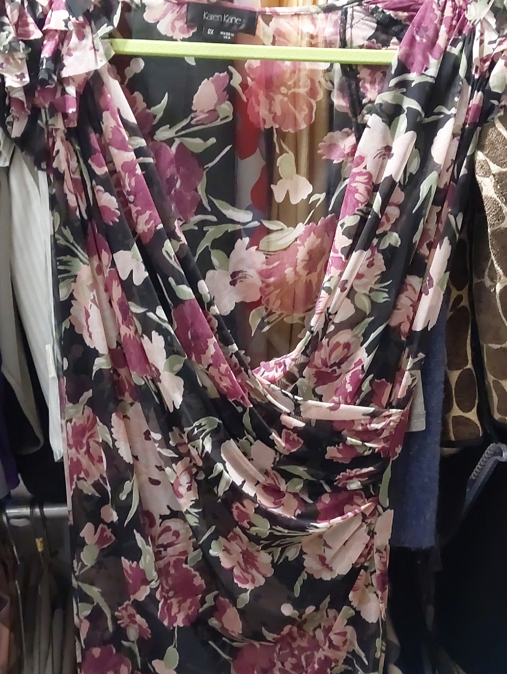 Karen Kane Black Top with Pink & Cream Floral Print